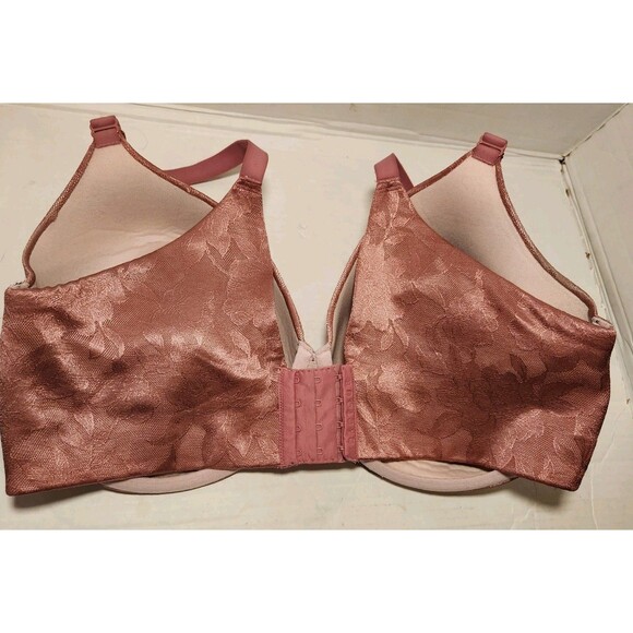 Cacique Lightly Lined Full Coverage Underwire Bra 42F Salmon Pink Lace - Picture 3 of 7